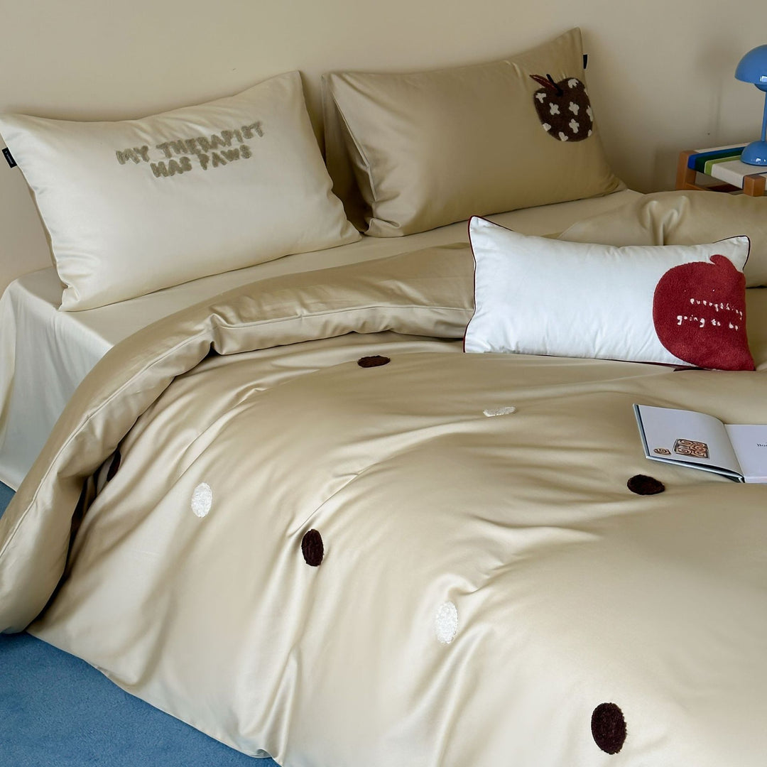 Embroidered Textured Dot Satin Duvet Cover Set with Pillowcases