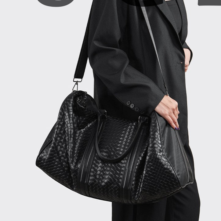 Premium Woven Leather Weekend Duffel Bag Stornfield