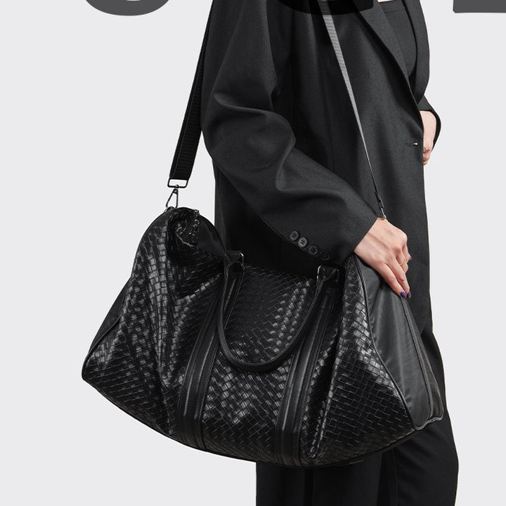 Premium Woven Leather Weekend Duffel Bag Stornfield