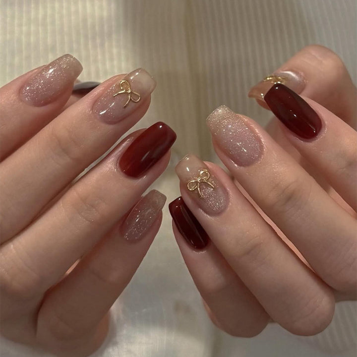 Decorative Press-On Nail Art Set with Glitter and Gold Accents