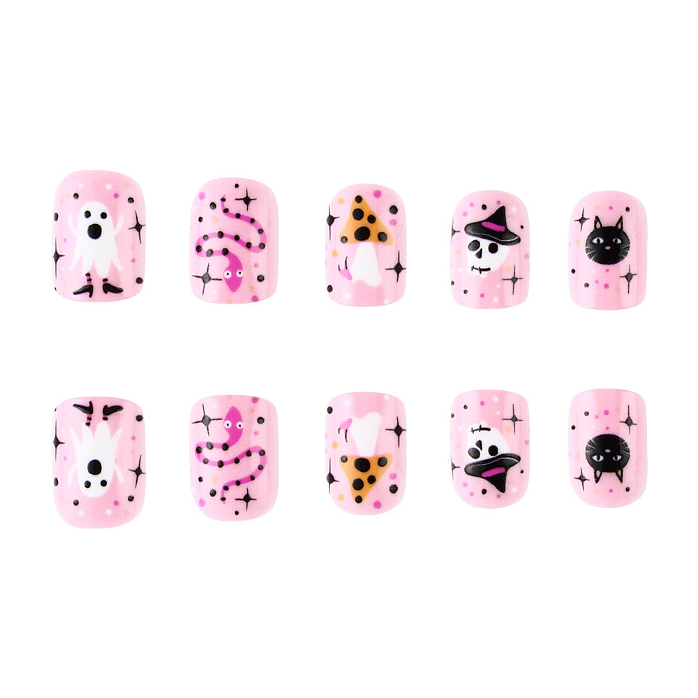 Festive Ghost and Pumpkin Press-On Nail Art Stornfield
