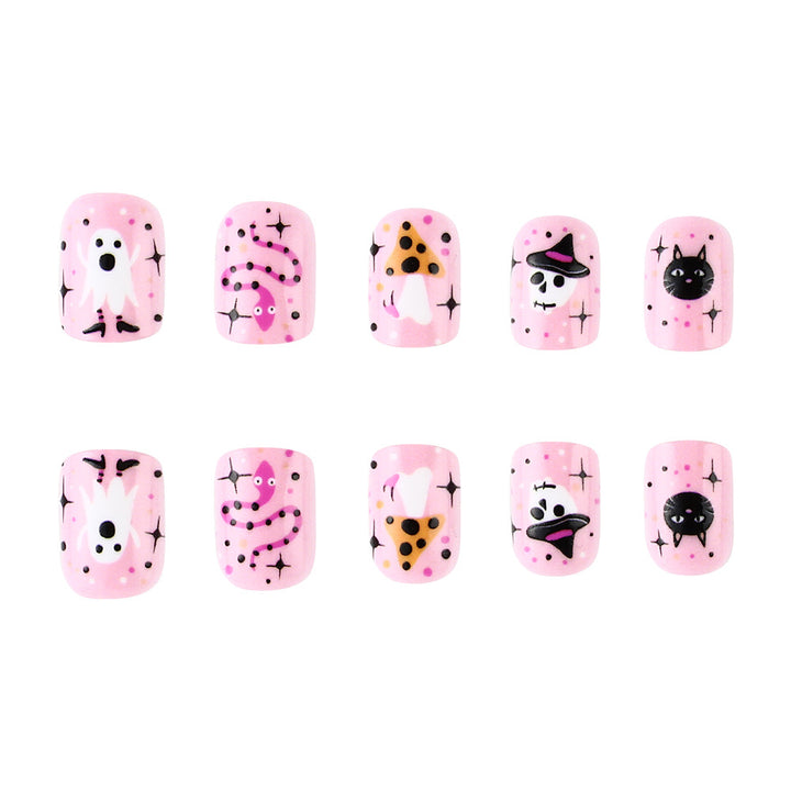 Festive Ghost and Pumpkin Press-On Nail Art Stornfield