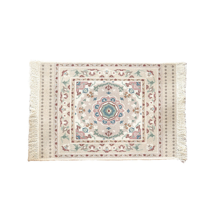 Short-pile decorative bathroom and runner carpet in oriental medallion style with fringes Stornfield
