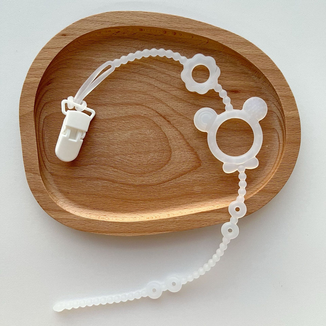 Silicone Pacifier and Teether Clip with Beaded Adjustable Strap