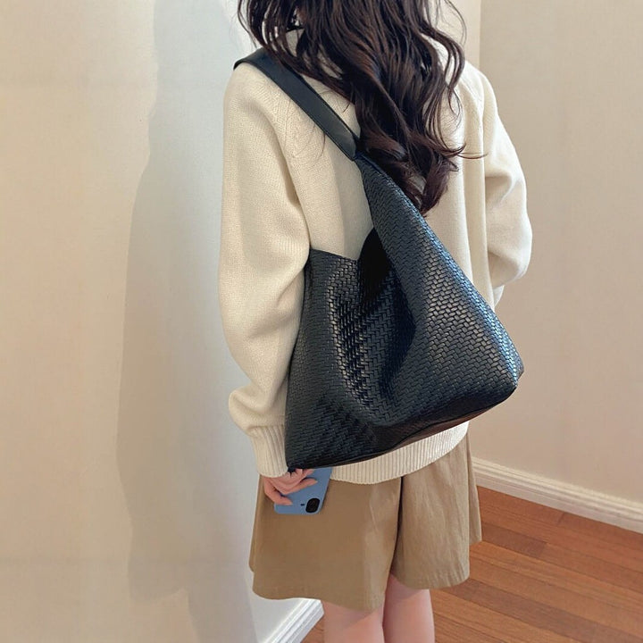 Woven Vegan Leather Hobo Bag