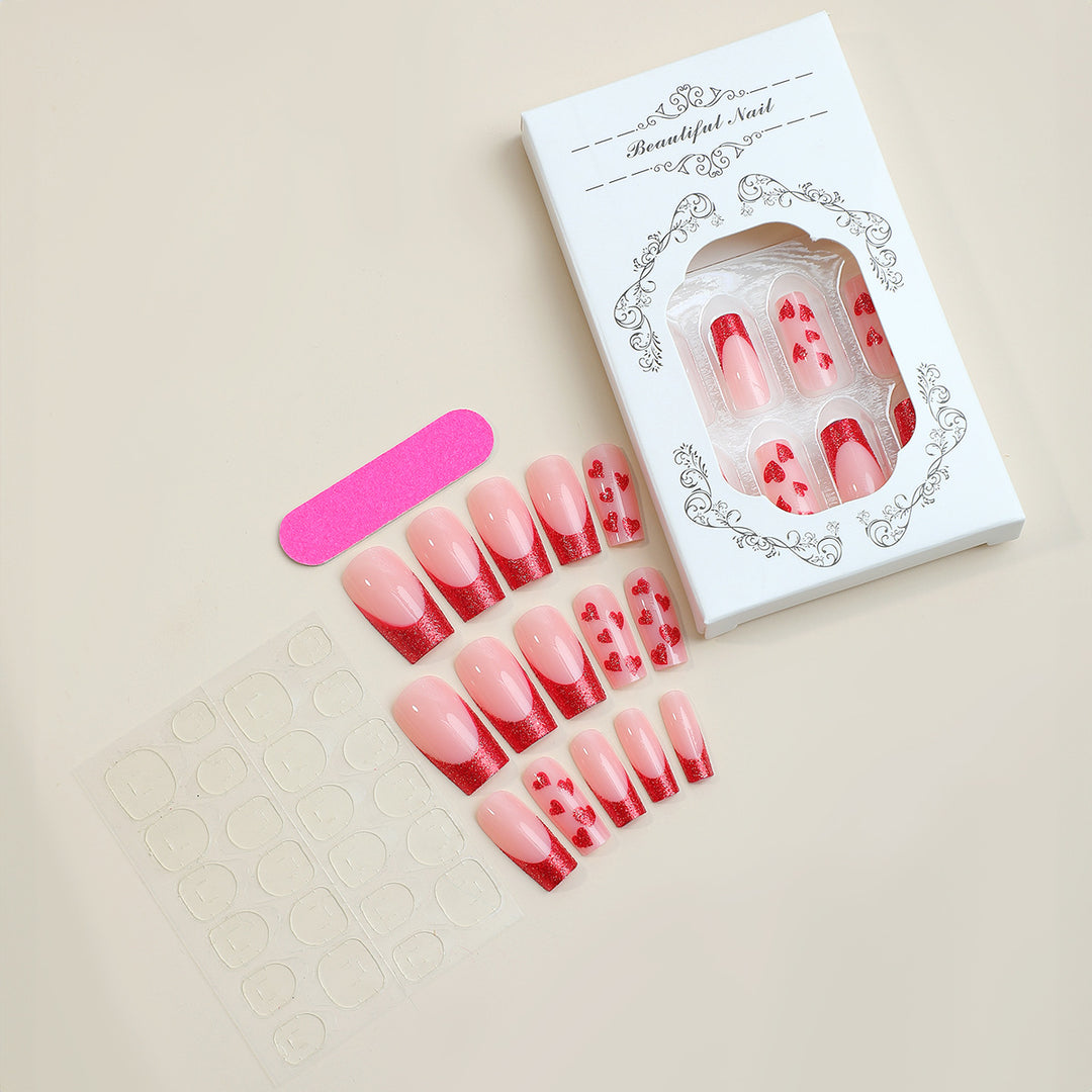 Premium Decorative Press-On Nail Set with Heart and Glitter Designs Stornfield