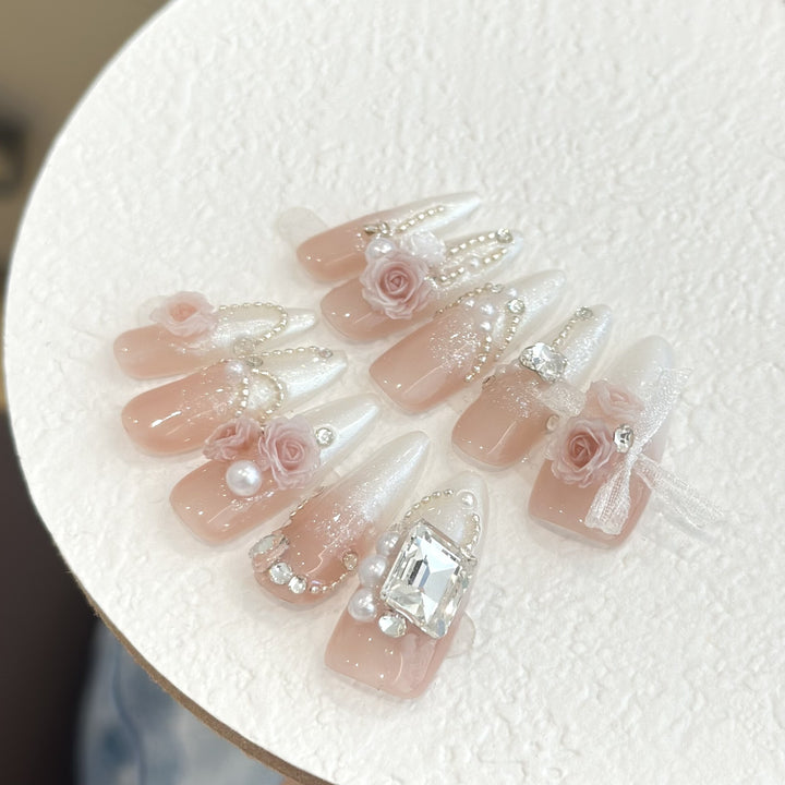 Luxurious Floral-Embellished Press-On Nail Set
