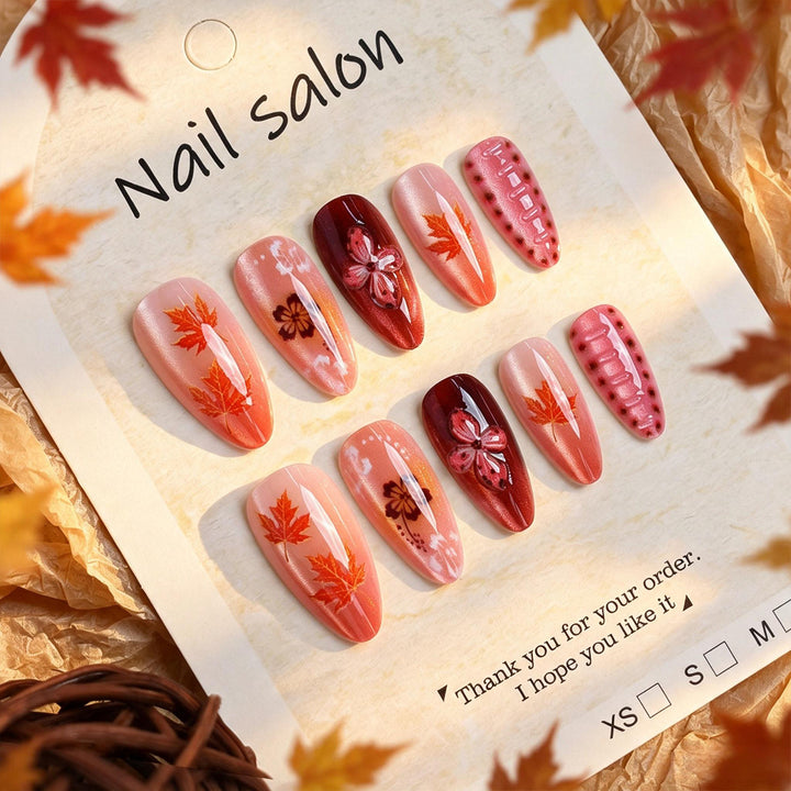 Artistic Press-On Nail Set with Cherry Blossom Design Stornfield