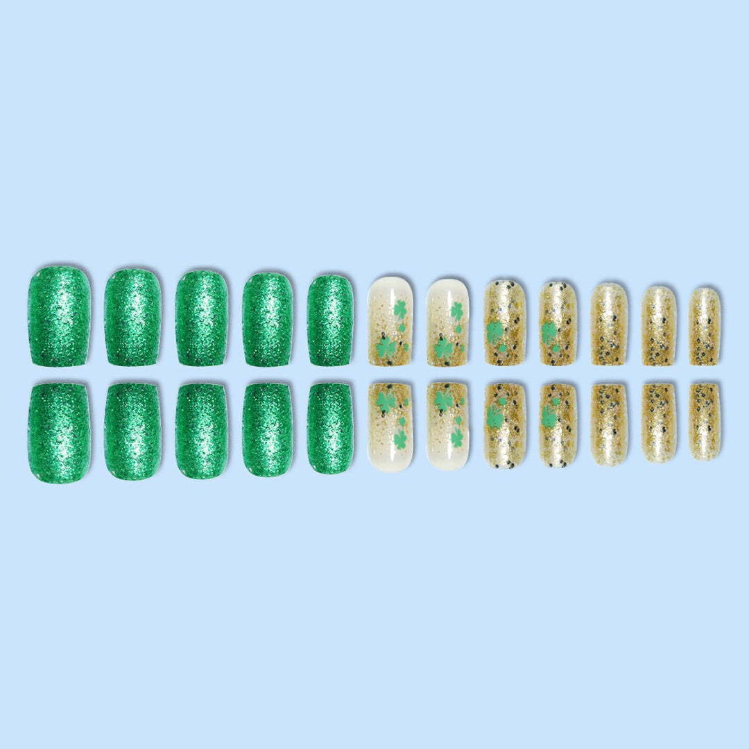 Festive Decorative Press-On Nails with Shamrock Design Stornfield