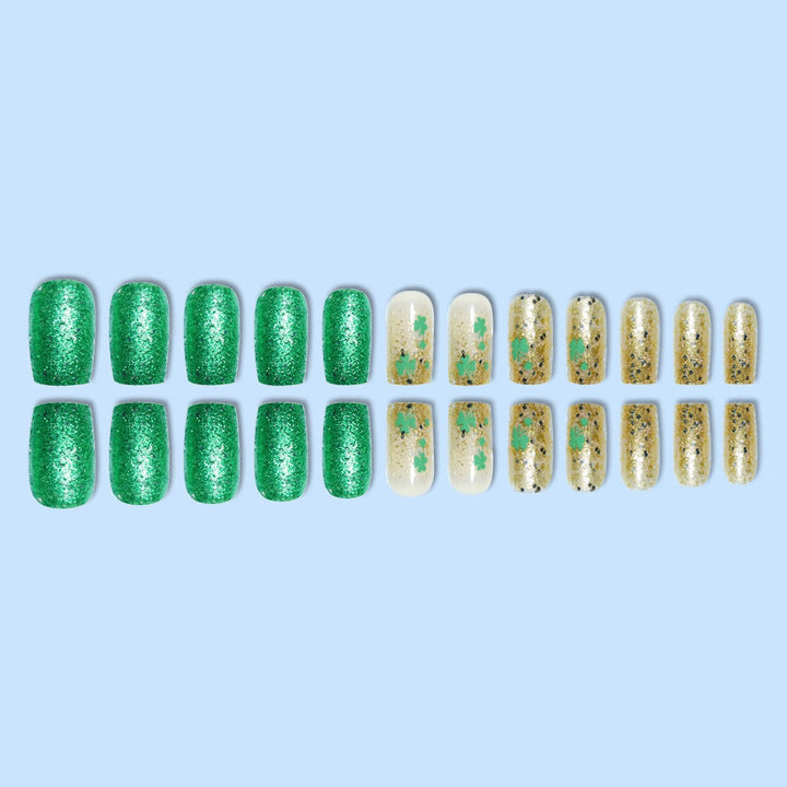 Festive Decorative Press-On Nails with Shamrock Design Stornfield