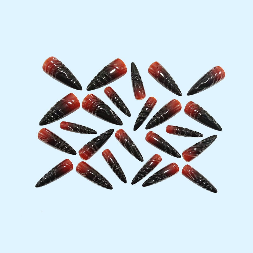 Acrylic Nail Set with Elegant Tips and Black-Red Gradient Color Stornfield