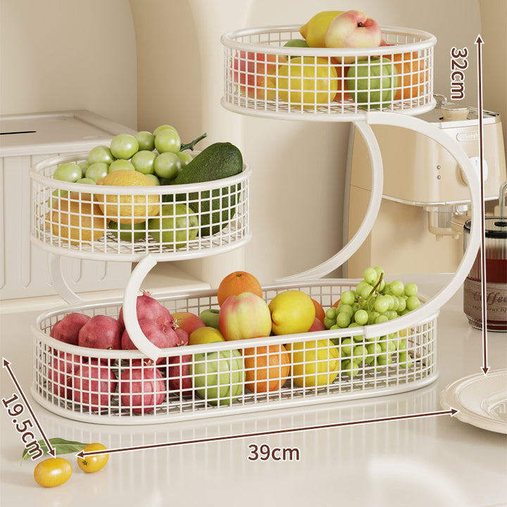 Multi-Level Spiral Metal Fruit and Produce Storage Stand with Mesh Baskets and Tissue Box Shelf