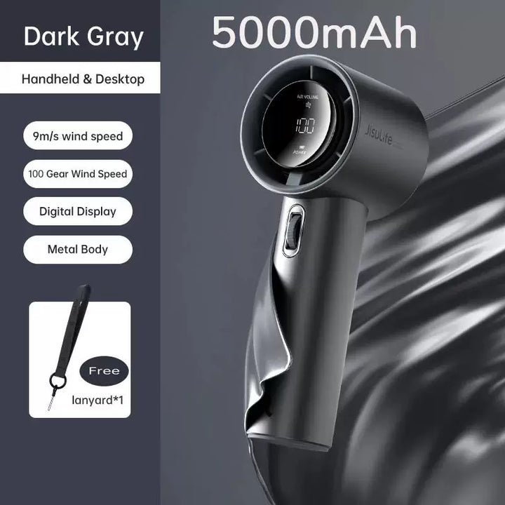 Unisex one-size rechargeable wireless portable hair dryer with digital display, multiple speed wind control and travel lanyard Stornfield