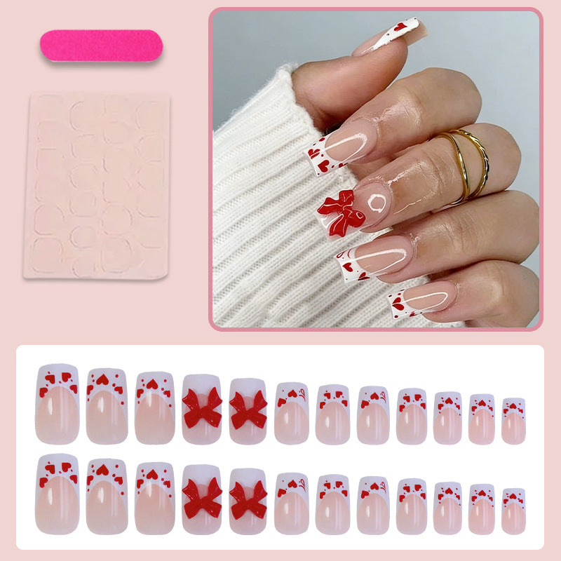 Artificial Nail Set with Romantic Heart and Bow Designs Stornfield