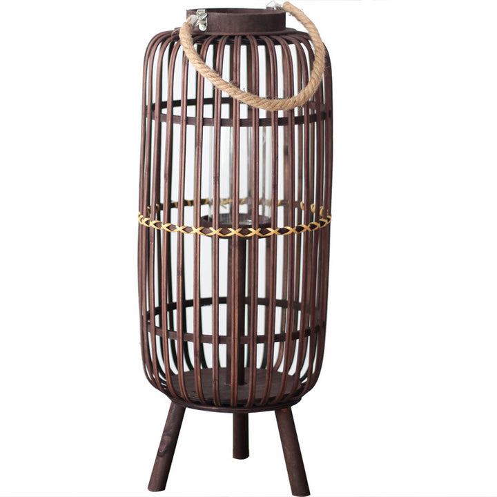 Stylish lantern made of rattan with wooden frame Stornfield