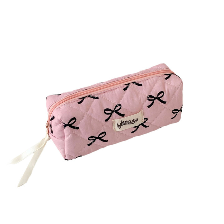 Quilted Bow-Embellished Pencil Case