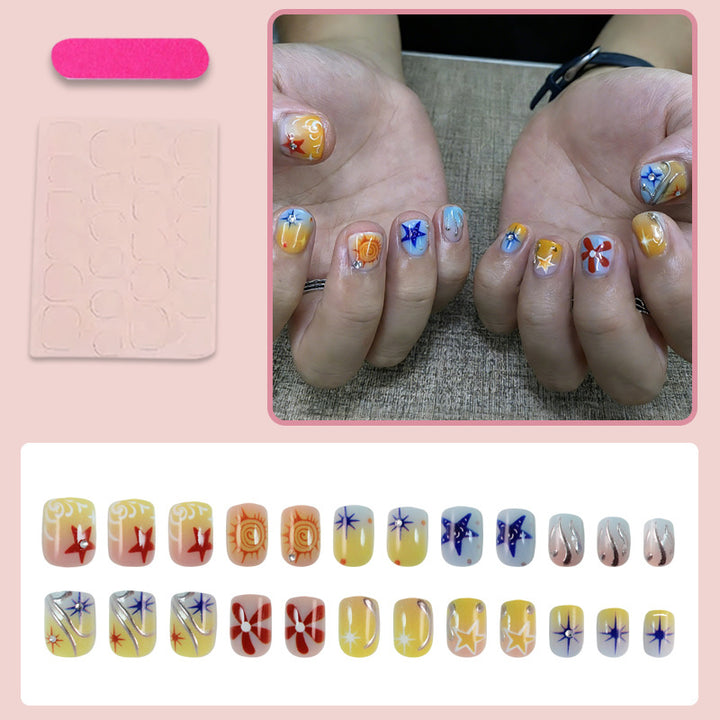 Acrylic nail set with creative floral and geometric design Stornfield