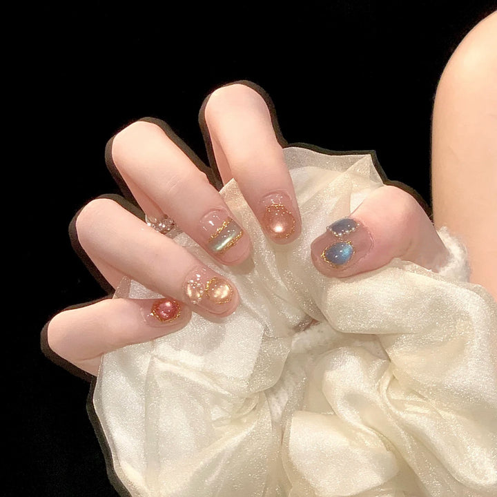 Decorative Press-On Nail Art Set with Gem Accents 1790745972