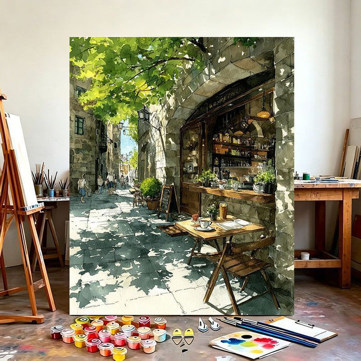 Urban Café Scene Canvas Art Print Stornfield