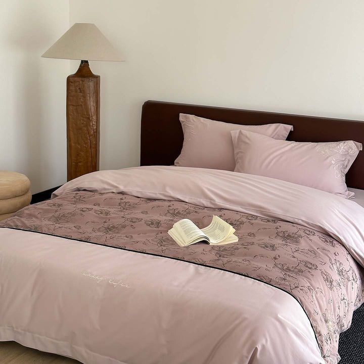Botanical Panel Cotton-Sateen Duvet Cover Set with Reversible Floral Band & Envelope Closure
