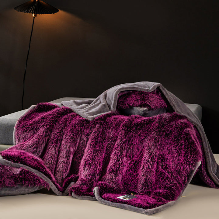 Luxurious Reversible Faux Fur Plush Throw Blanket with Velvet Backing