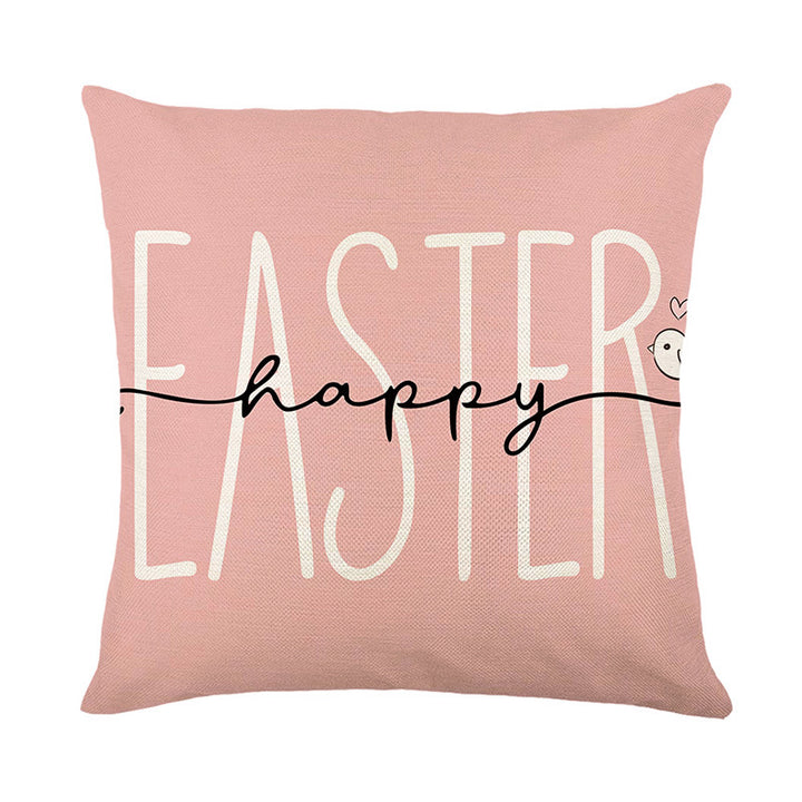 Spring Easter Cotton-Linen Square Decorative Throw Pillow Cover with 'Happy Easter' Script Print