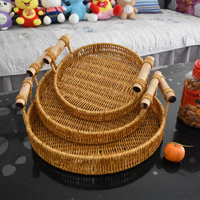 Handcrafted Natural Woven Serving Tray Set Stornfield