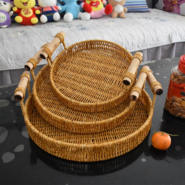 Handcrafted Natural Woven Serving Tray Set Stornfield