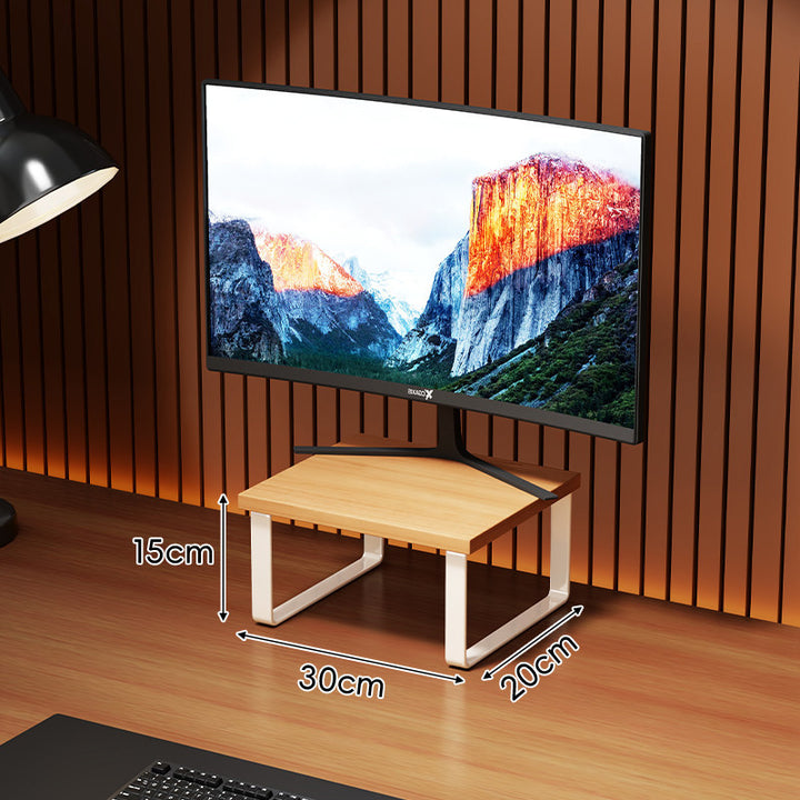 Compact Wooden-Top Monitor Riser Stand with Metal Frame and Under-Shelf Storage