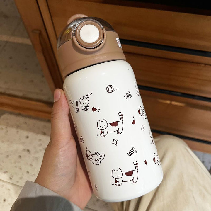 Unisex water bottle Stornfield with funny cat pattern and practical lid