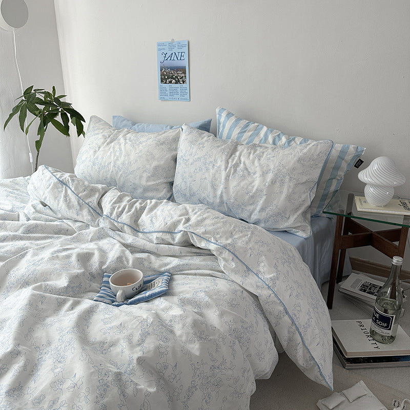 Cotton Floral Duvet Cover Bedding Set with Fitted Sheet and Pillowcases