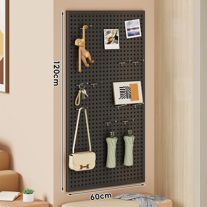 Wall-Mounted Perforated Pegboard Organizer Panel with Modular Hooks