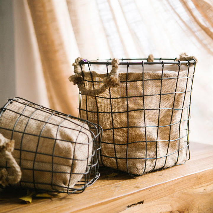 Decorative storage basket made of wire and linen Stornfield