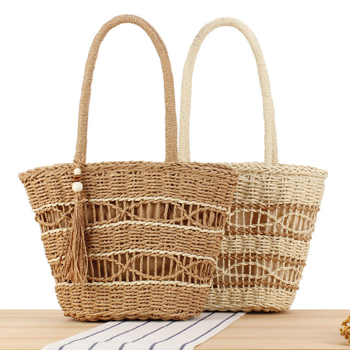 Hand-knotted shopping bag made of natural weave with elegant tassel decoration Stornfield