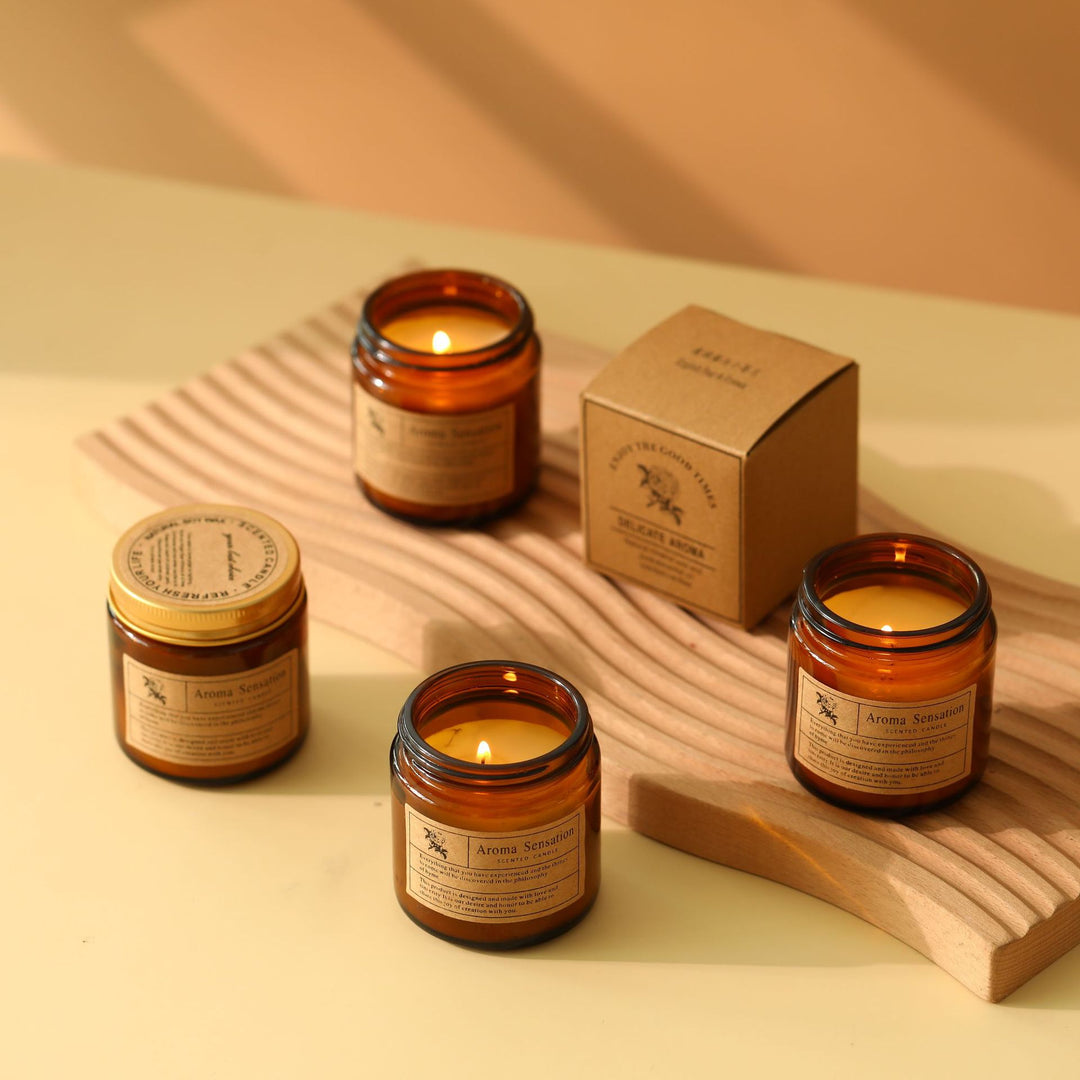 Scented Natural Soy Glass Jar Candle with Kraft Gift Box