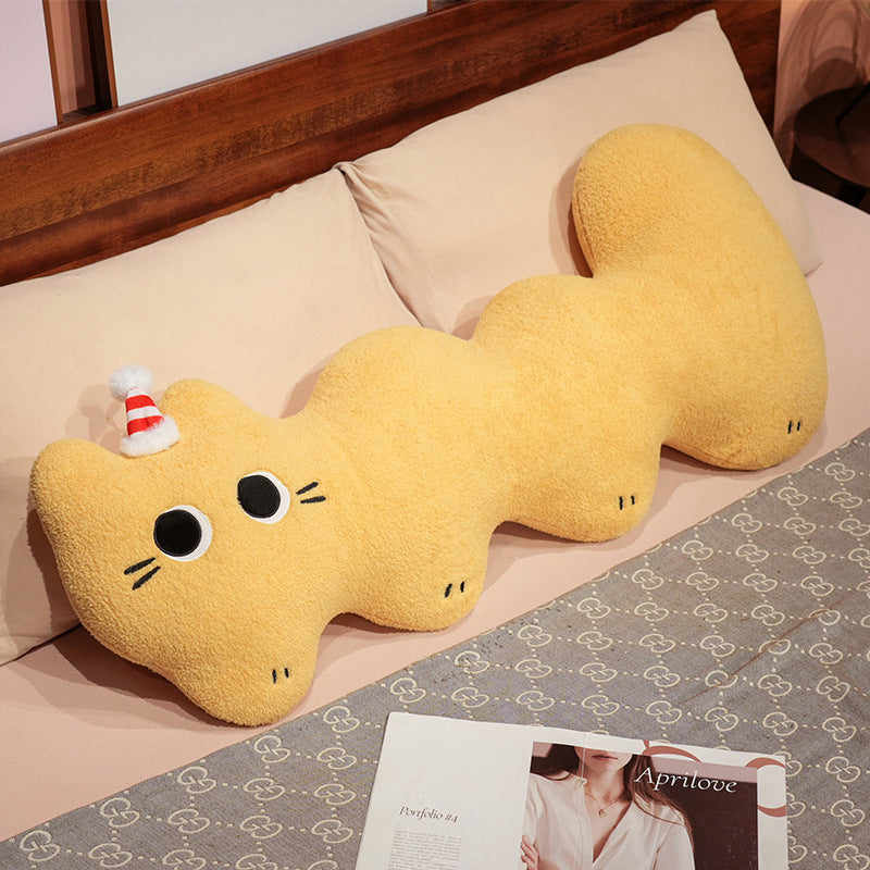 Extra-long plush neck support pillow in wavy cat shape