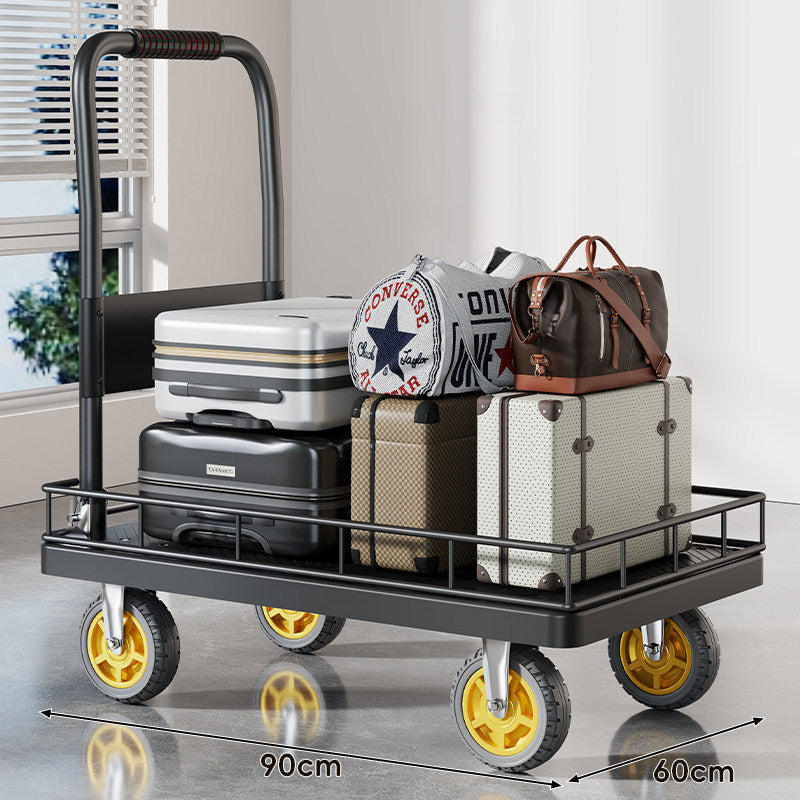 Heavy-Duty Platform Luggage Cart with Raised Safety Rail and Ergonomic Padded Handle