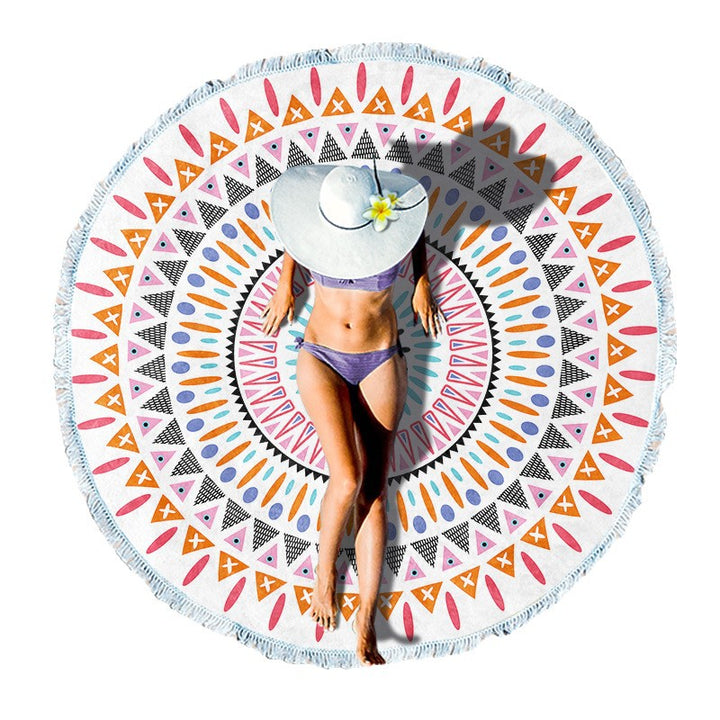 Round beach towel with artistic lotus motif Stornfield