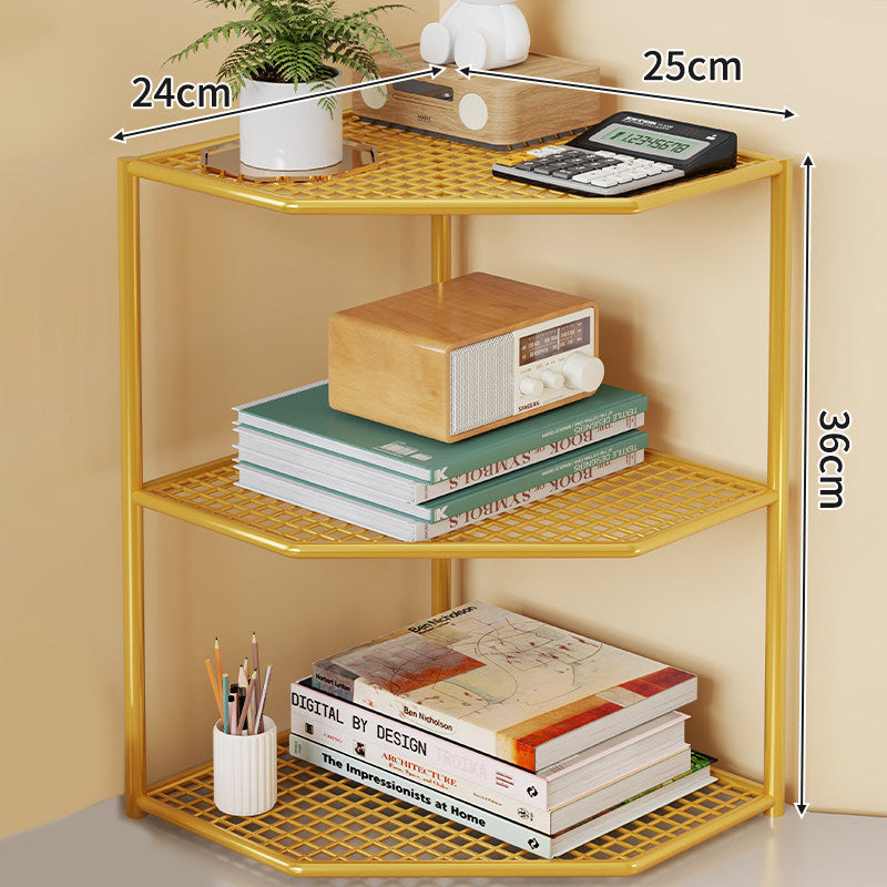 Triple-Tier Corner Metal Mesh Storage Shelf Unit for Bathroom Kitchen Living Room