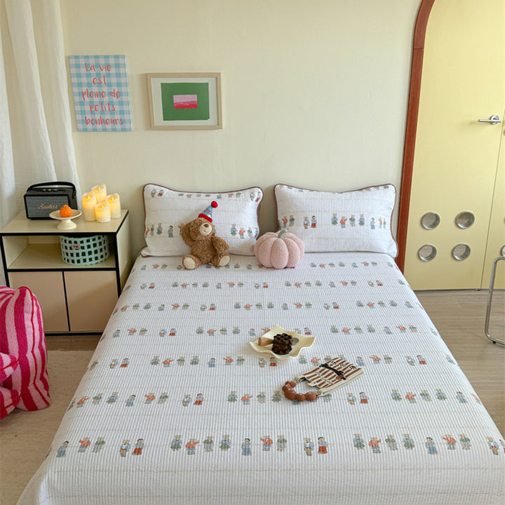 Lightweight Cotton Kantha-Style Reversible Coverlet and Piped Pillow Sham Set