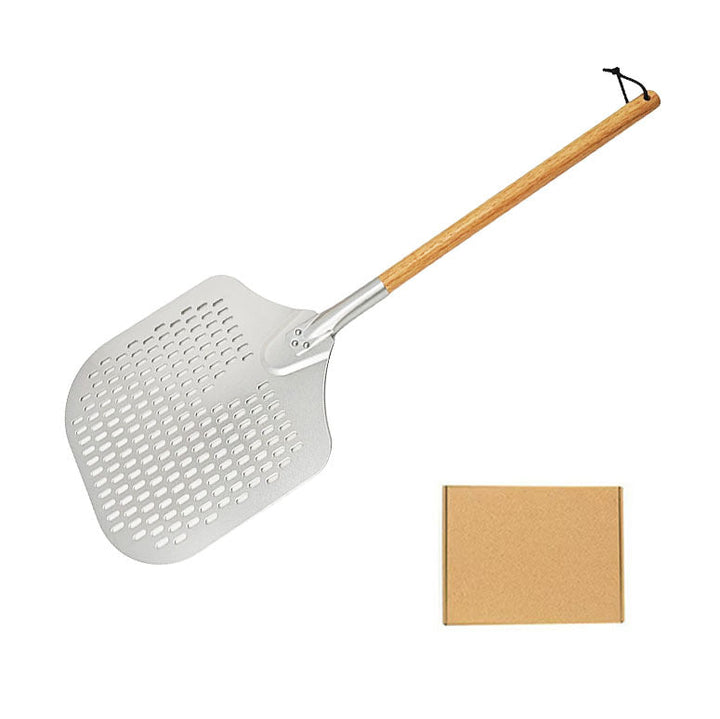 long-handled perforated pizza peel set with wooden handle stainless steel cutter and triangle server Stornfield