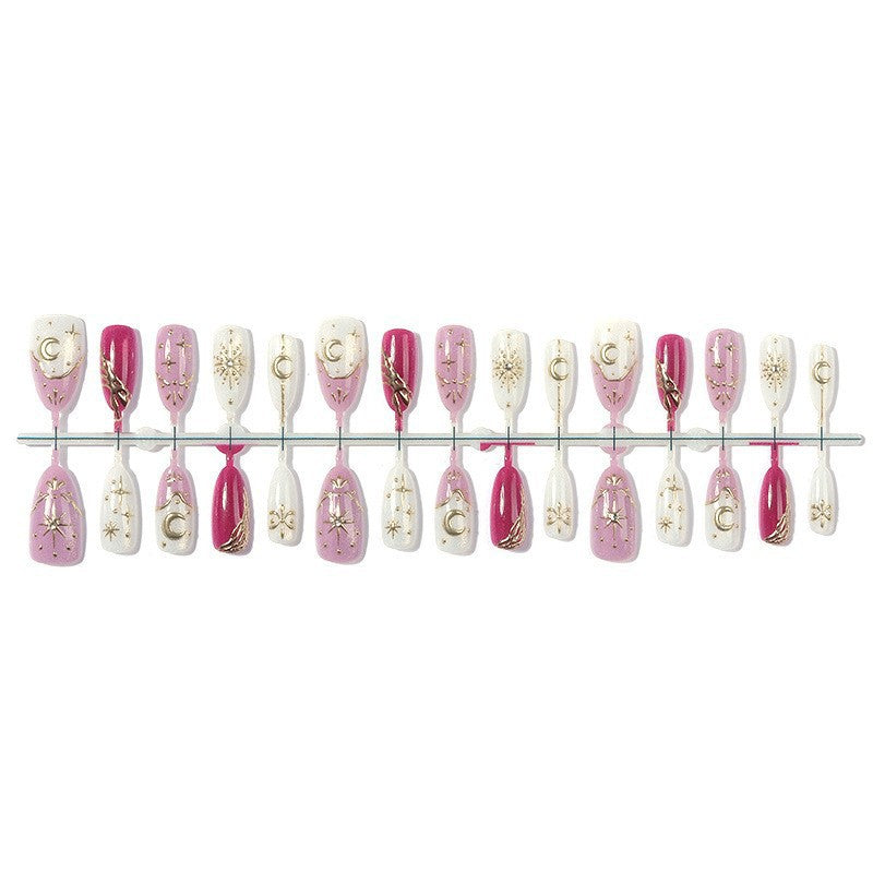 Decorative Press-On Nail Art Set with Celestial and Metallic Accents Stornfield
