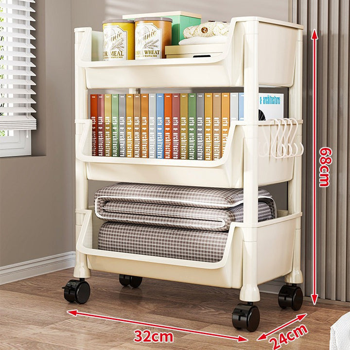 Compact Two-Tier Rolling Utility Cart with Deep Removable Plastic Bins