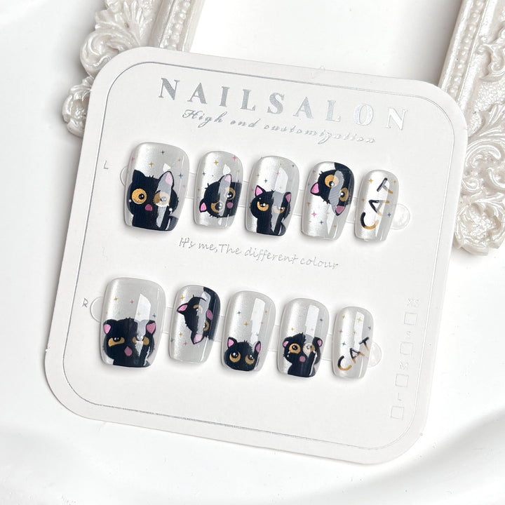 Cat-Themed Press-On Nail Set
