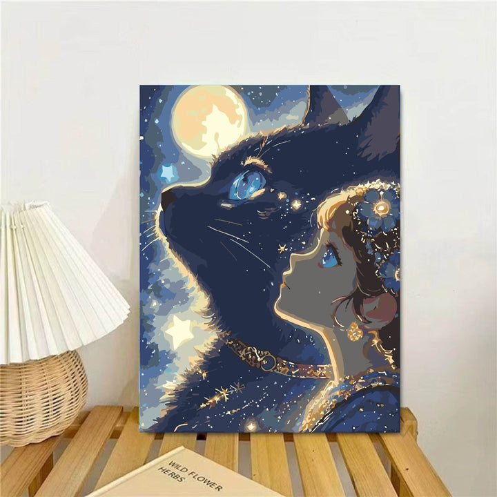 Whimsical Fantasy Cat and Girl Wall Art Stornfield