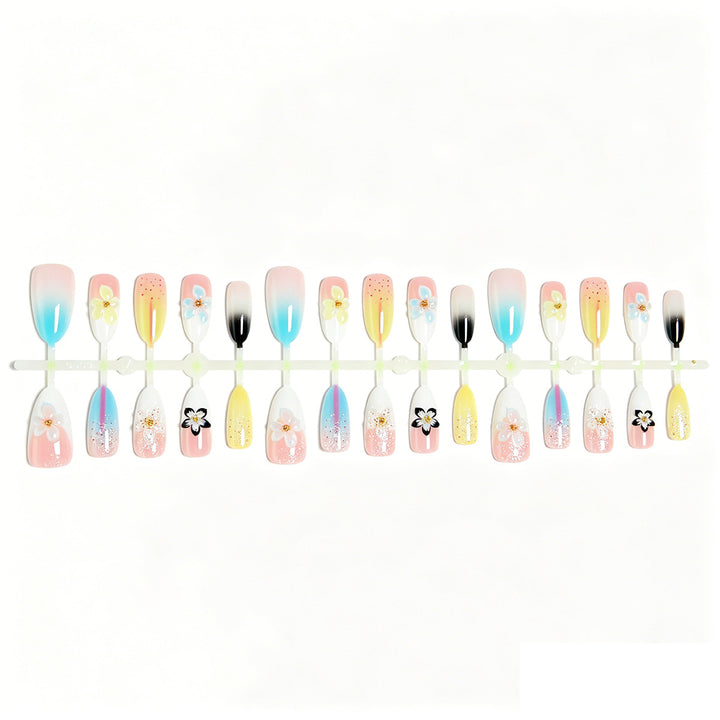 Artificial nail set with floral and glittering decorations Stornfield