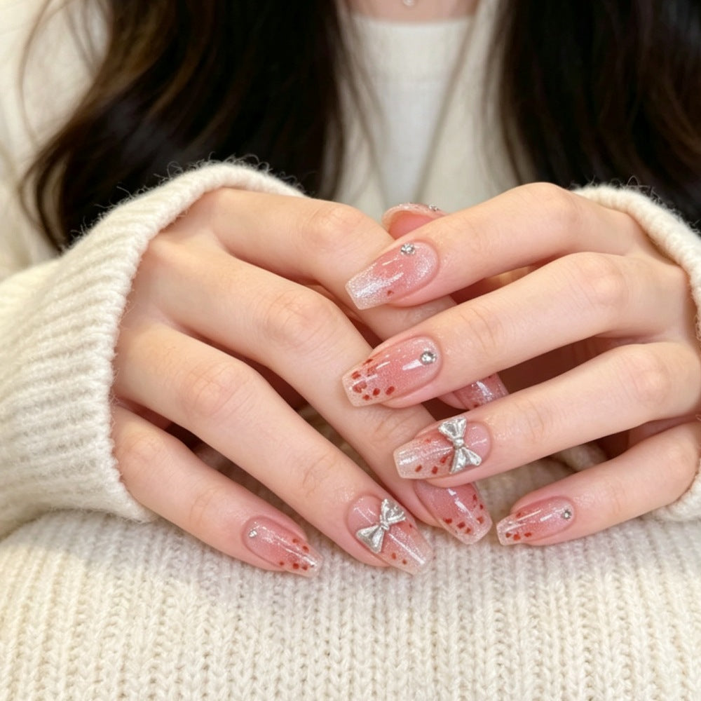 Elegant Press-On Nail Art Set with Rhinestone Accents Stornfield