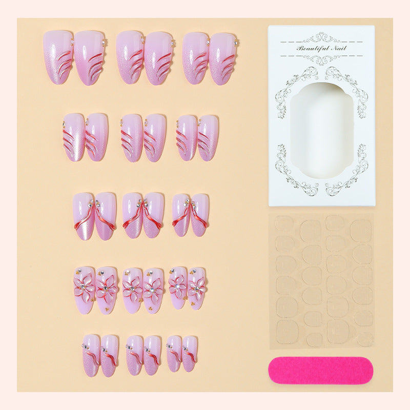 Decorative Press-On Nail Set with Floral and Gem Accents Stornfield 1788495783