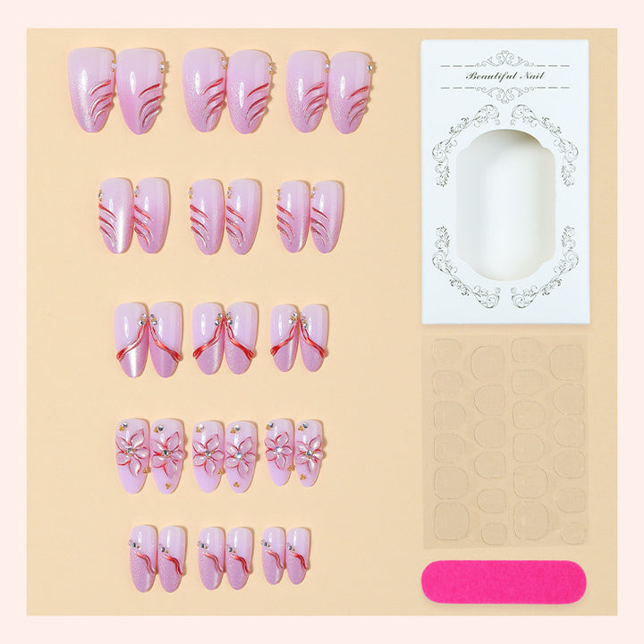 Decorative Press-On Nail Set with Floral and Gem Accents Stornfield 1788495783