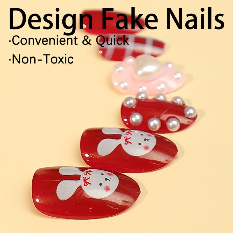 Creative nail art set with cute bunny and heart designs Stornfield